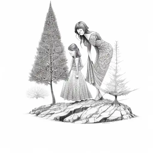 Mother And One Daughter And Tree Son Tattoo