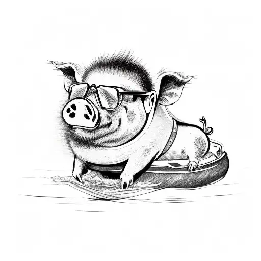 Drunk Pig Wearing A Hawaiian Shirt On Inner Tube