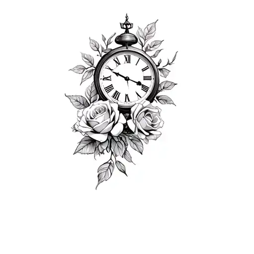 Tattoo Of Roses And A Clock