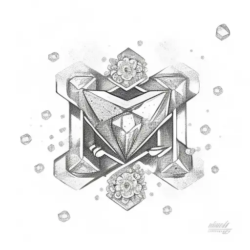 Diamond With Flowers And Thor Hammer