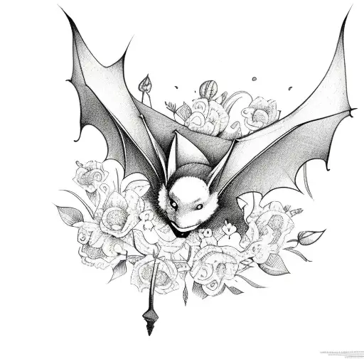 Cartoon Bat With Flowers
