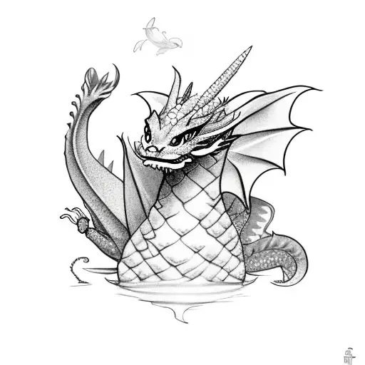 Young Dragon With Flowers And A Butterfly On Its Nose