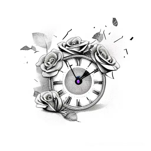 Broken And Smashed Clock With Roses Growing