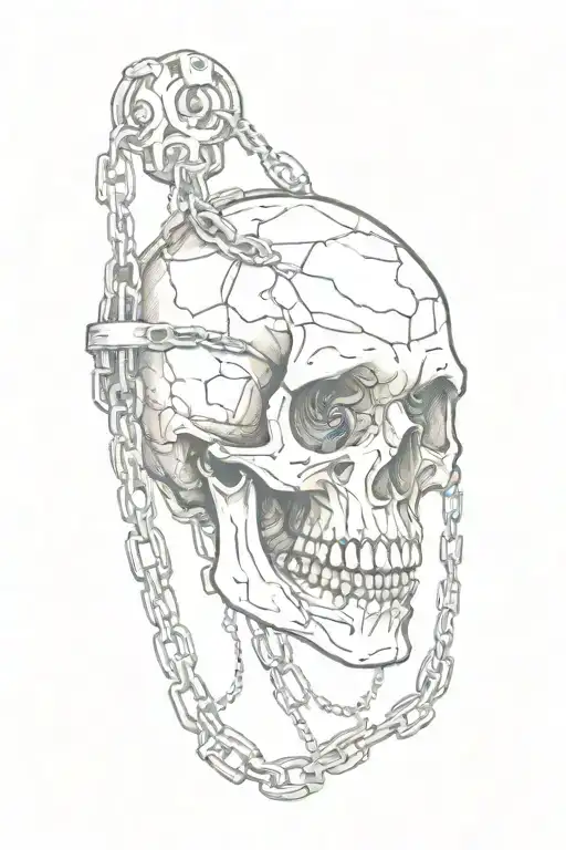 Skull Being Carried By Chains Wrapped