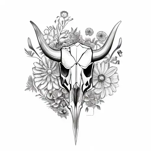 Cow Skull With Flowers And Butterflies