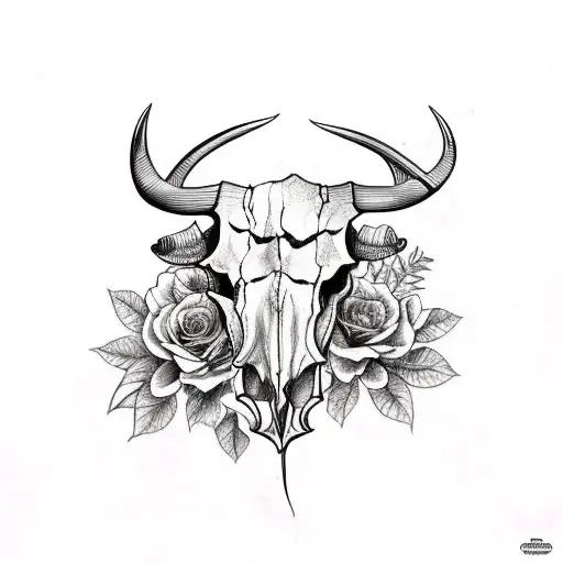 Realistic Bull Skull With Flowers And Butterflies For Forearm