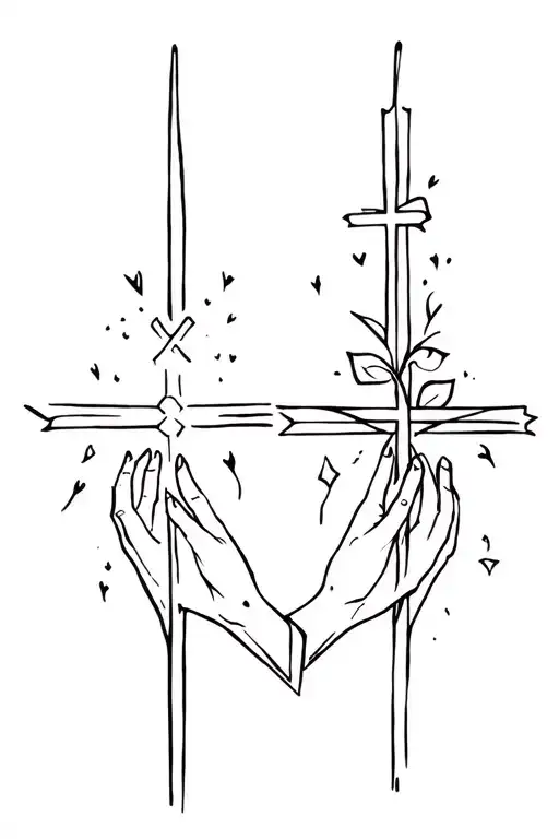 Matching Simple Cross Tattoo For Couple Holding Hands