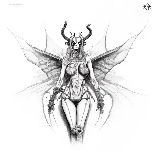 Succubus With Open Rib Cage Holding Bleeding Anatomical Heart