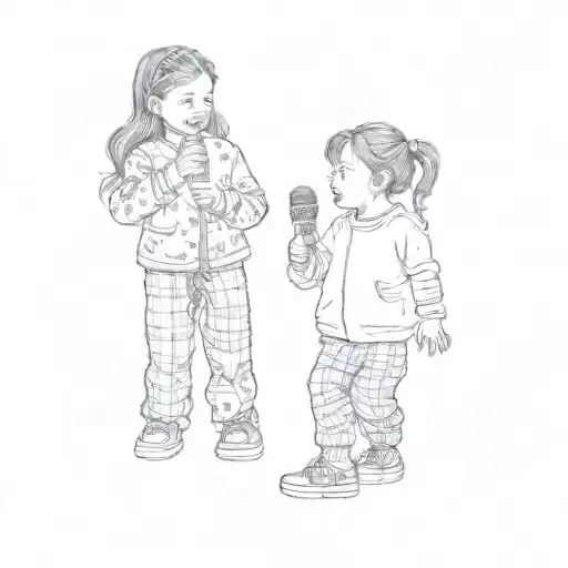Two Little Girls In Pajamas Holding A Microphone