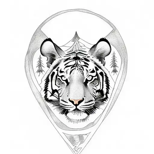 A Tatoo Art With Bottom Part As Tree And The Top As Tiger