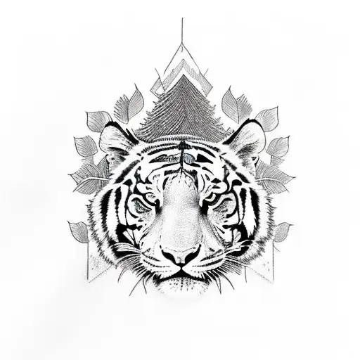 A Tatoo Art With Bottom Part As The Trunk Of The Tree And The Top As Tiger