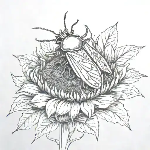 June Bug Resting On A Sunflower