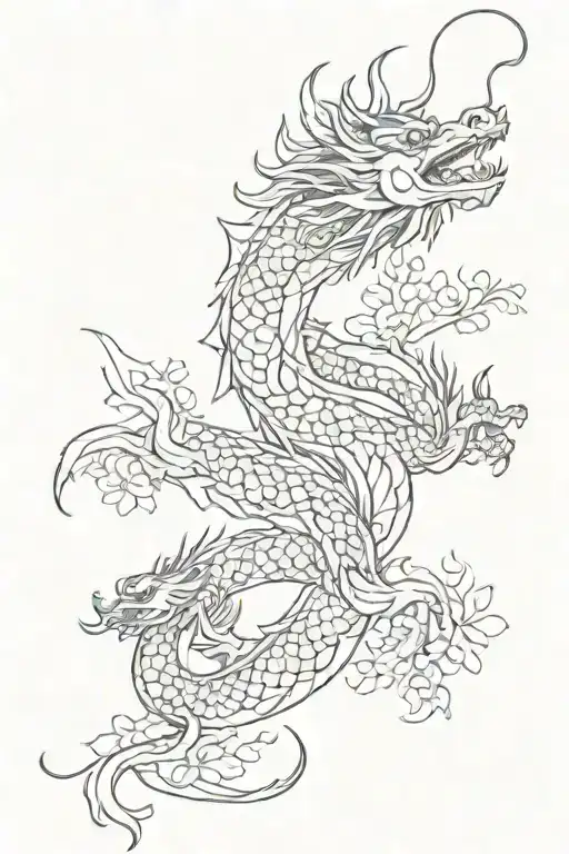 Neat Chinese Dragon With Petals Falling