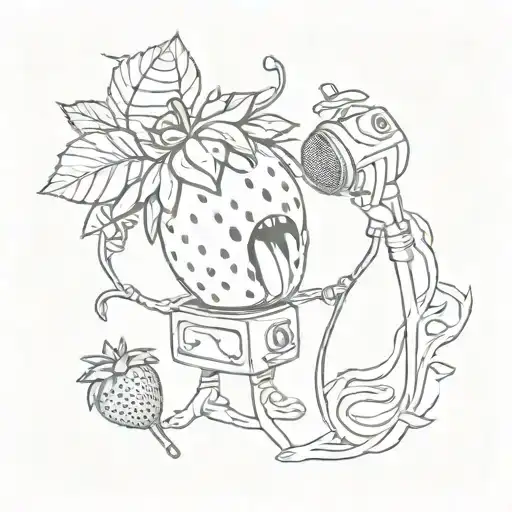 Anime Cartoon Strawberry Singing Into Microphone