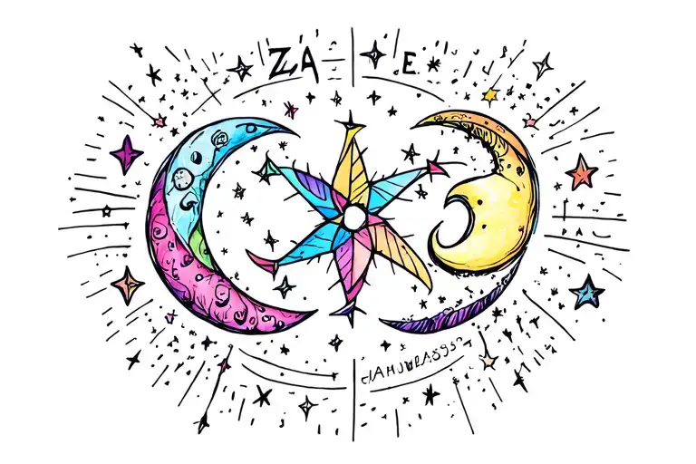 Aries Zodiac Word With Stars And Moon And A Colorful Pinwheel