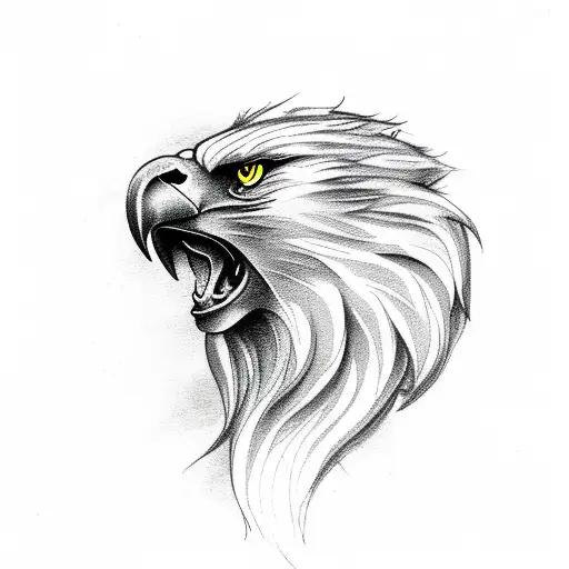Roaring Lion That His Hair Transforms Into A Eagle Wing