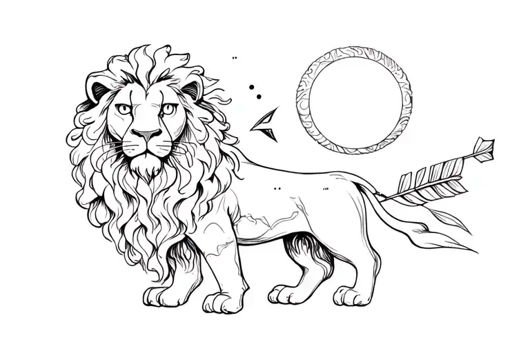 Lion Sakura Moon And Sun And Arrow Upwards