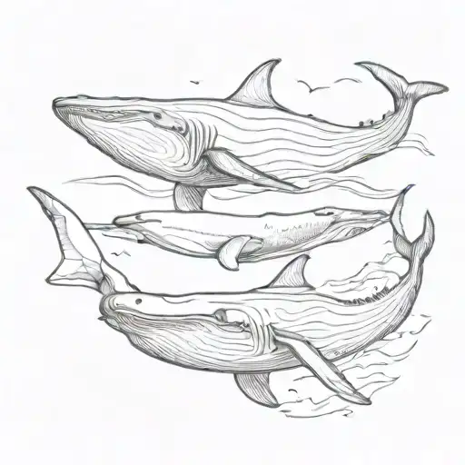 A Detailed Black And White Sketch Of A Whale And Shark Circling Each Other