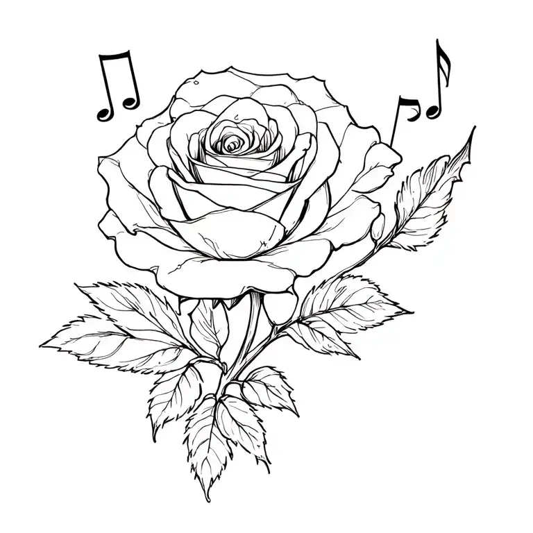 Red Rose Surrounded My Music Notes