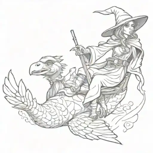 Female Goblin Wizard Riding A Goose
