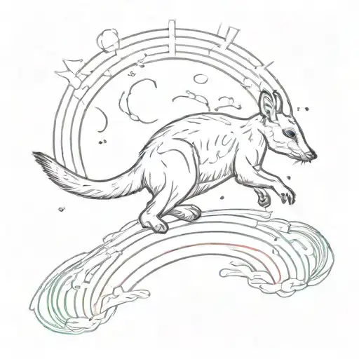 Agile Wallaby Outline Jumping Over A Rainbow