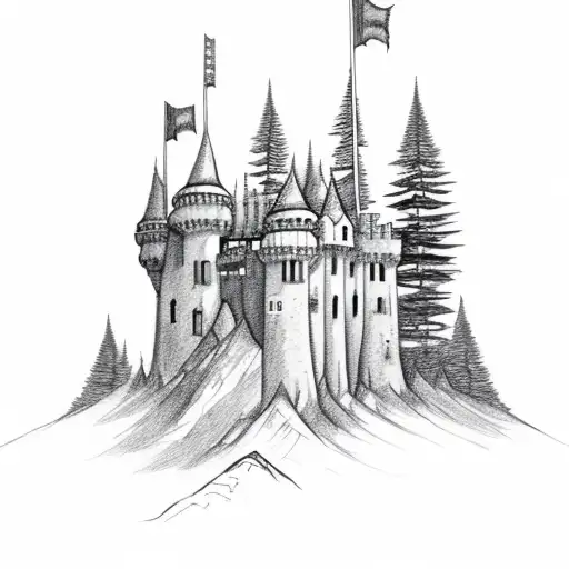 Simple Castle In Evergreen Mountain Forest