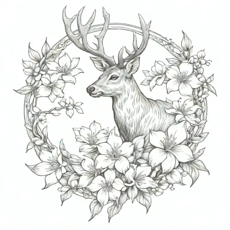 Deer Horn And Magnolias Blooming