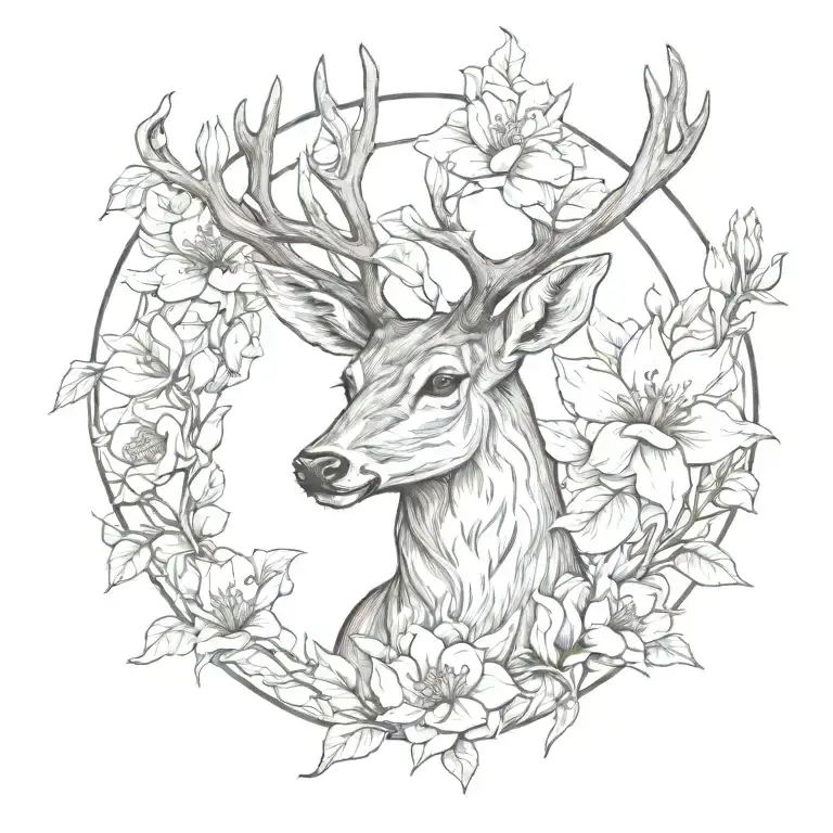 One Of A Deer And Magnolias Blooming