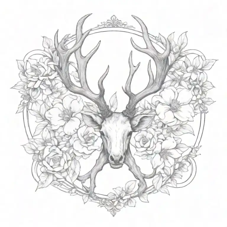 Antler And Magnolias Blooming