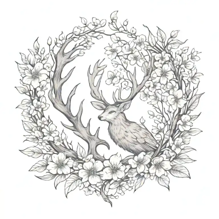 Antler And Cherry Blossom Feather