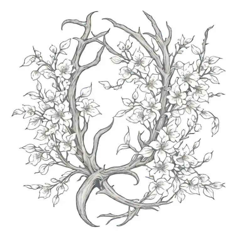 Antler And Cherry Blossom Feather