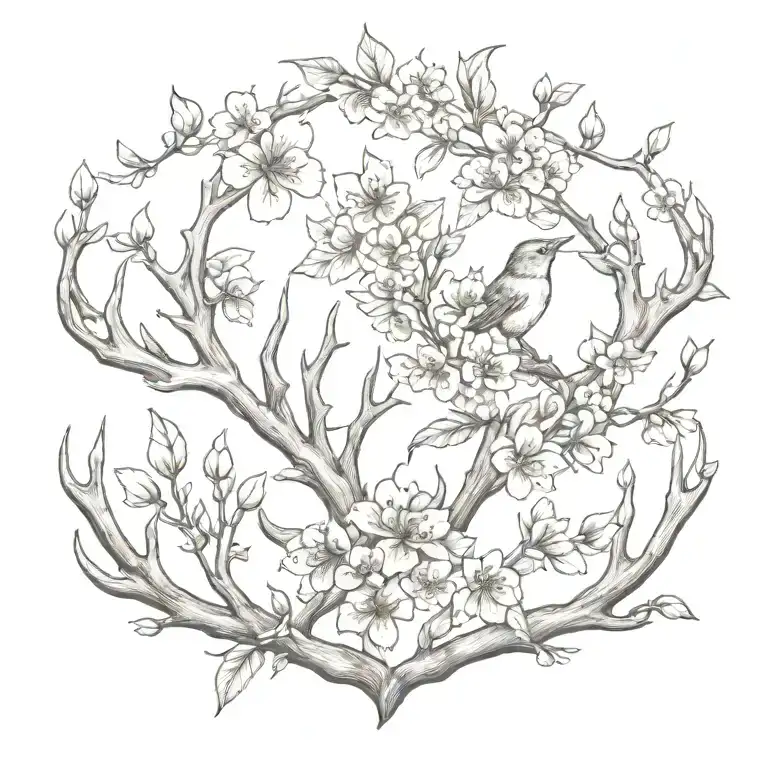 Antler And Cherry Blossom Feather