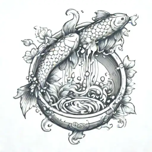 Urn Pouring Water With Koi