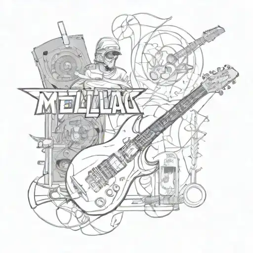 A Sleeve Tattoo Featuring Iconic Metallica Album Covers In A Sketch Style Collage