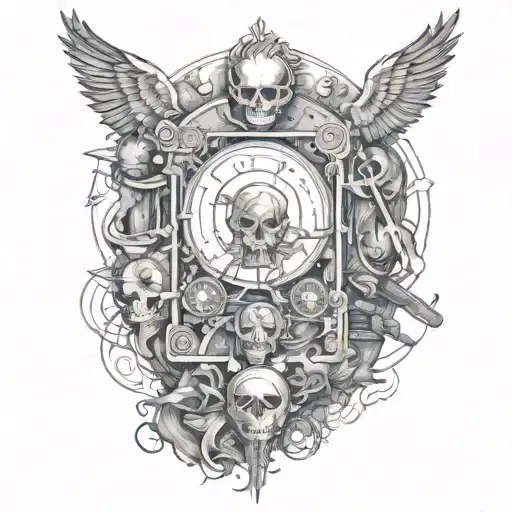 A Sleeve Tattoo Featuring Iconic Metallica Album Covers In A Sketch Style Collage