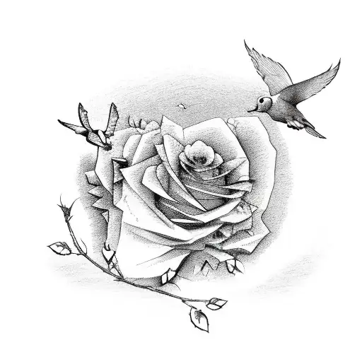 A Mountain Scene With Doves Roses And A Pink Ribbon