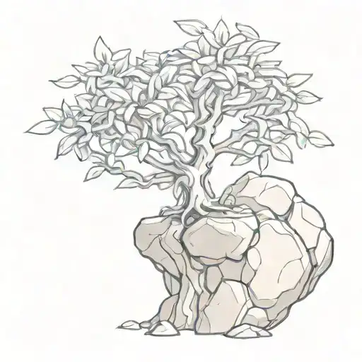 Bay Tree And A Rock Supporting Each Other