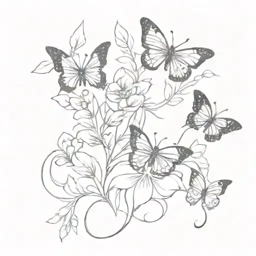 Simplistic And Minimalistic Floral Spine Tatto With Butterflies