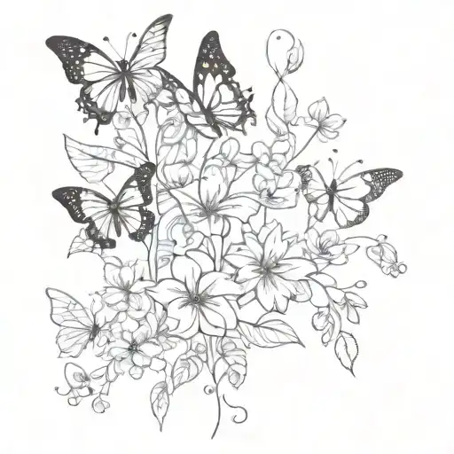 Simplistic And Minimalistic Floral Spine Tatto With Butterflies