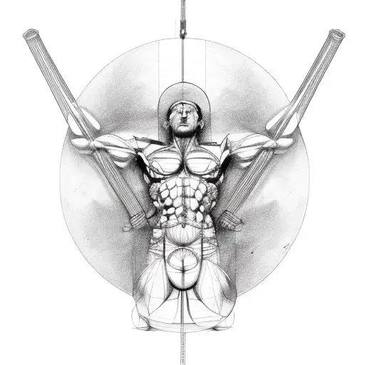 Mix Of Les Paul Guitar And Vetruvian Man To Cover Biceps Triceps Deltoid