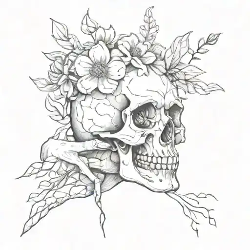 Skull Hand Holding Living Flower