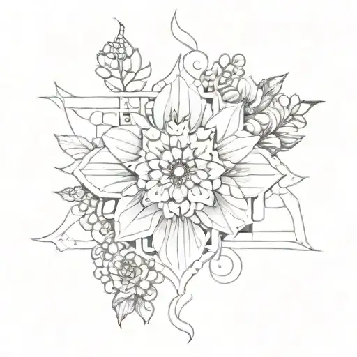 Floral Peice With Sketch Architectural Patterns And Mandella