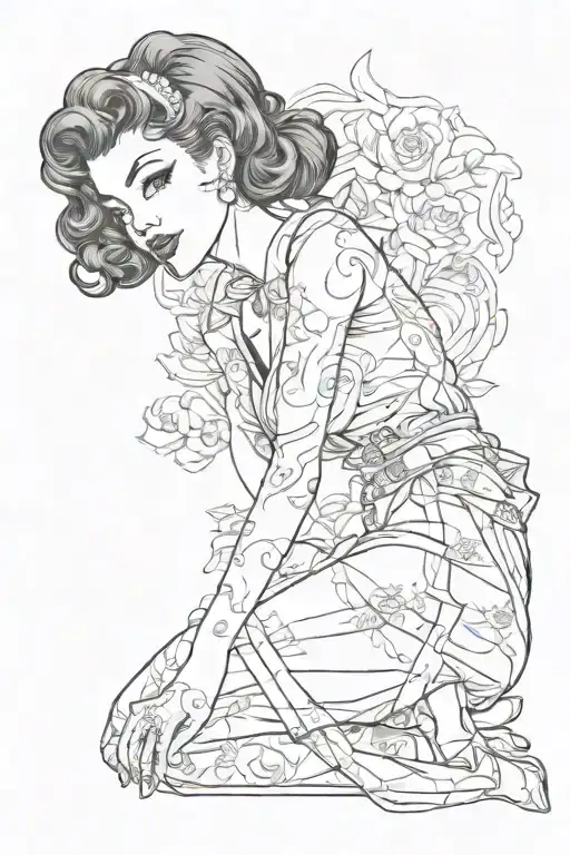 Pinup Girl Sexy No Border Black Hair Full Body Ww2