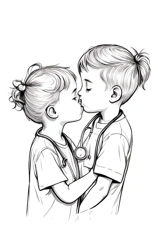 A Little Girl Kissing A Little Boy With A Stethoscope