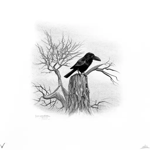 Crow On A Tree Black And White