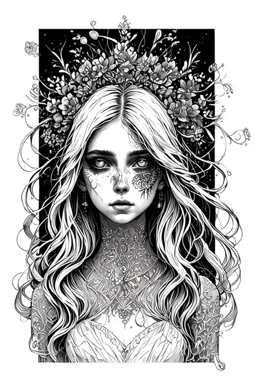 Pretty Woman Whos Missing Her Right Eye With White Hair In A Flowing White Dress Looking Sad