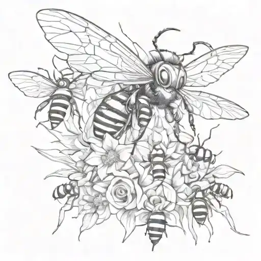 Design A Tattoo Of A Queen Bee Leading An Army Of Warhammer 40K Inspired Creatures Into Battle
