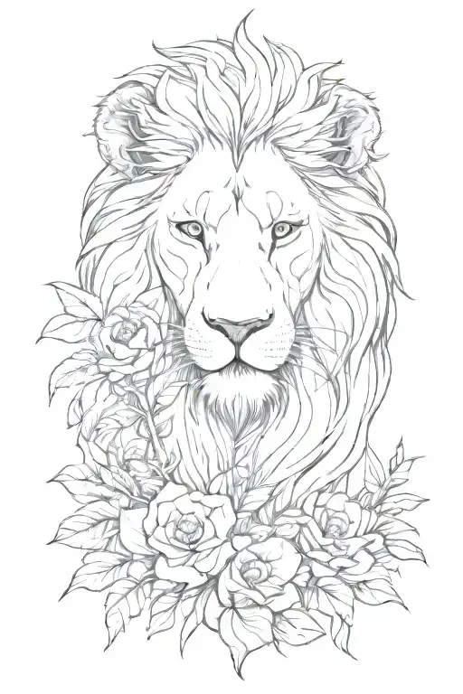Lion Smelling Flowers Intertwined