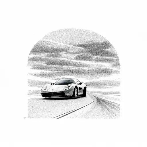 Back Of A Ferrari Riding In A Road Towards The Sunset With The Ba