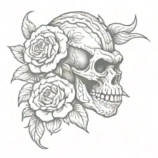 Gorilla Scull With Snake On The Back With Rose Flowers